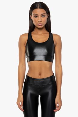 Faux Leather Active Sports Bras